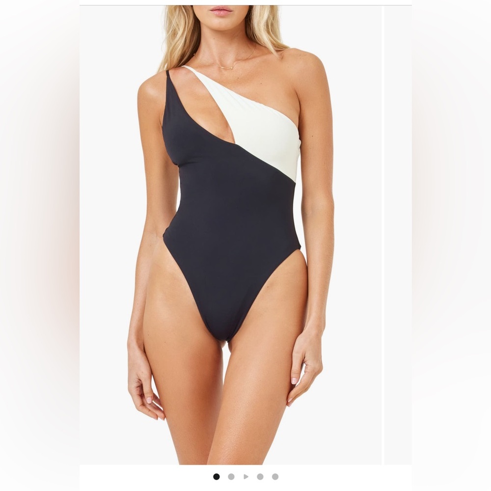 L*Space Black and White Asymmetrical One Piece Swimsuit